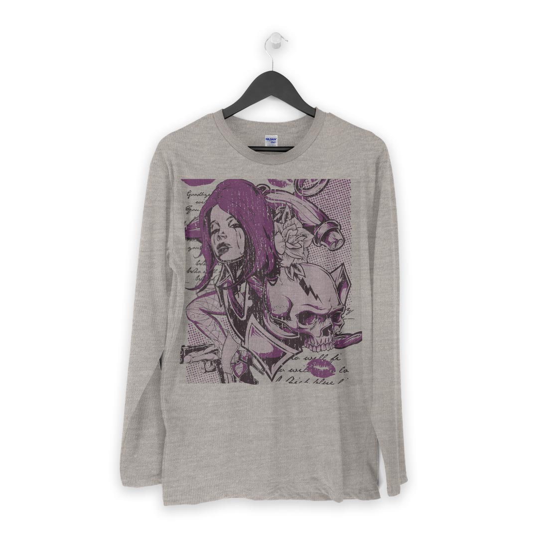 ロング tシャツ メンズ 長袖 ホワイト グレー デザイン XS S M L XL 2XL Tシャツ ティーシャツ T shirt long sleeve 006458 人物　ドクロ　骸骨