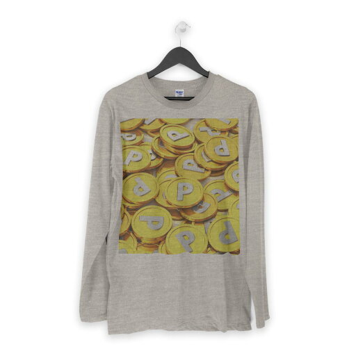 ロング tシャツ メンズ 長袖 ホワイト グレー デザイン XS S M L XL 2XL Tシャツ ティーシャツ T shirt long sleeve 006465 コイン 黄色 イエロー