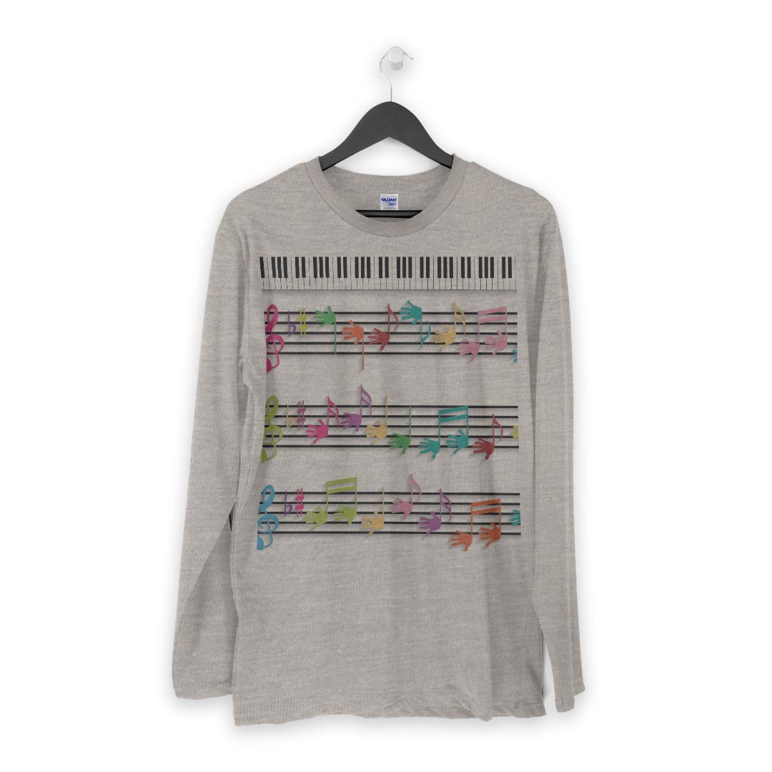 ロング tシャツ メンズ 長袖 ホワイト グレー デザイン XS S M L XL 2XL Tシャツ ティーシャツ T shirt long sleeve 006472 音符　楽譜　ピアノ