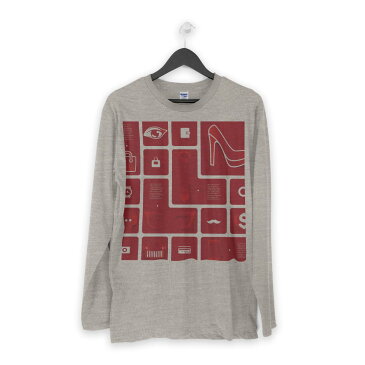 ロング tシャツ メンズ 長袖 ホワイト グレー デザイン XS S M L XL 2XL Tシャツ ティーシャツ T shirt long sleeve 006929 眼鏡 ネクタイ アイコン