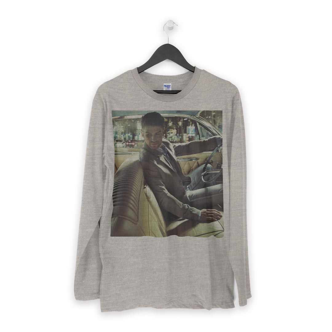 ロング tシャツ メンズ 長袖 ホワイト グレー デザイン XS S M L XL 2XL Tシャツ ティーシャツ T shirt long sleeve 007416 写真　車　人物　夜