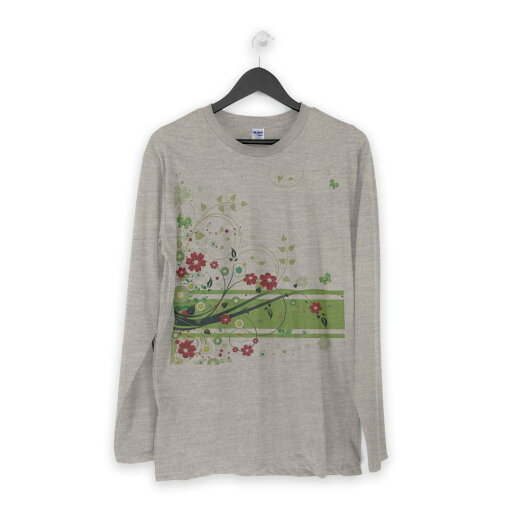 ロング tシャツ メンズ 長袖 ホワイト グレー デザイン XS S M L XL 2XL Tシャツ ティーシャツ T shirt long sleeve 007553 花 フラワー 緑 グリーン