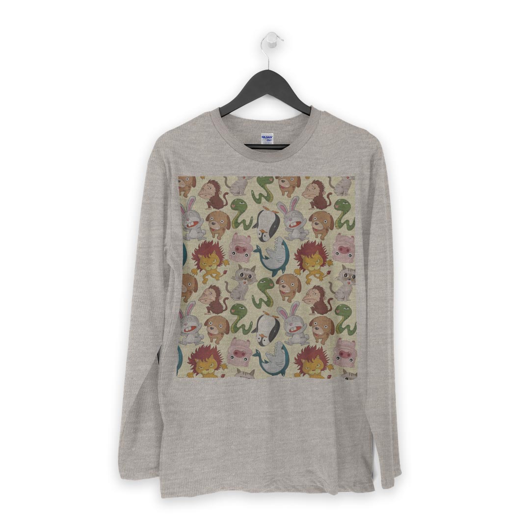 ロング tシャツ メンズ 長袖 ホワイト グレー デザイン XS S M L XL 2XL Tシャツ ティーシャツ T shirt long sleeve 007675 動物　イラスト　キャラクター　模様