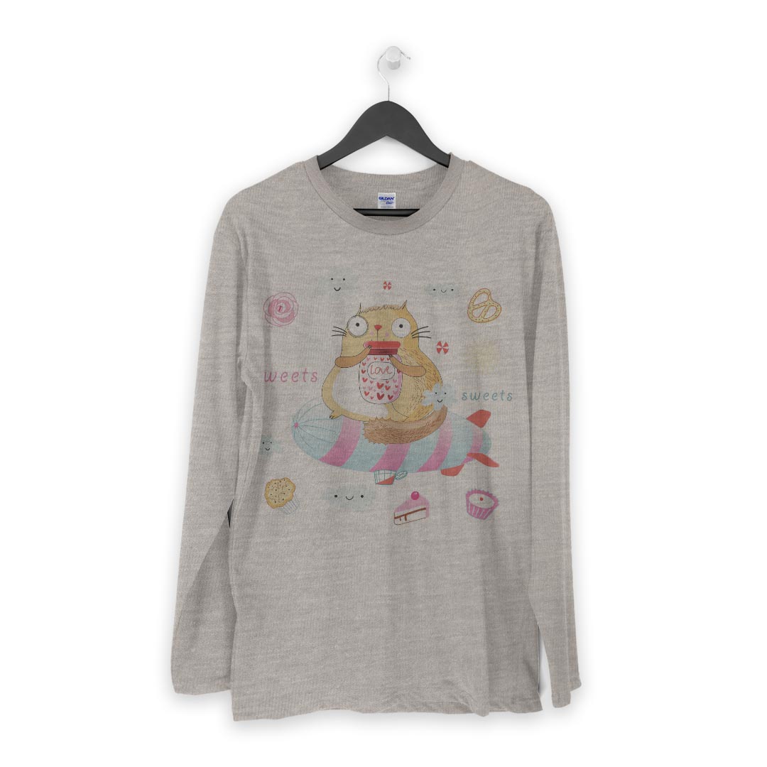 ロング tシャツ メンズ 長袖 ホワイト グレー デザイン XS S M L XL 2XL Tシャツ ティーシャツ T shirt long sleeve 007730 お菓子　イラスト　リス　りす