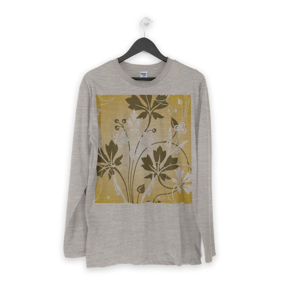 ロング tシャツ メンズ 長袖 ホワイト グレー デザイン XS S M L XL 2XL Tシャツ ティーシャツ T shirt long sleeve 007792 花　フラワー　イエロー　オレンジ