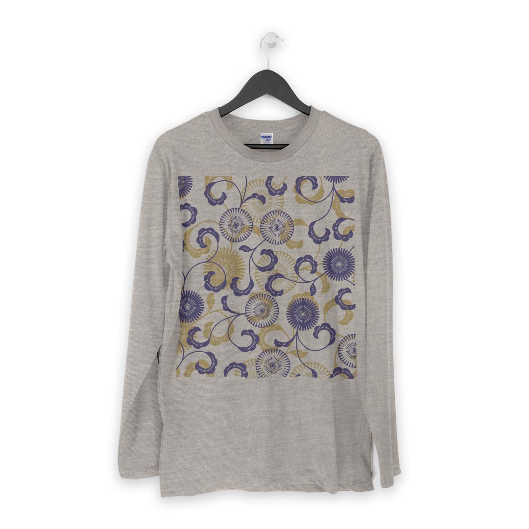 ロング tシャツ メンズ 長袖 ホワイト グレー デザイン XS S M L XL 2XL Tシャツ ティーシャツ T shirt long sleeve 007803 花　フラワー　青　ブルー　模様