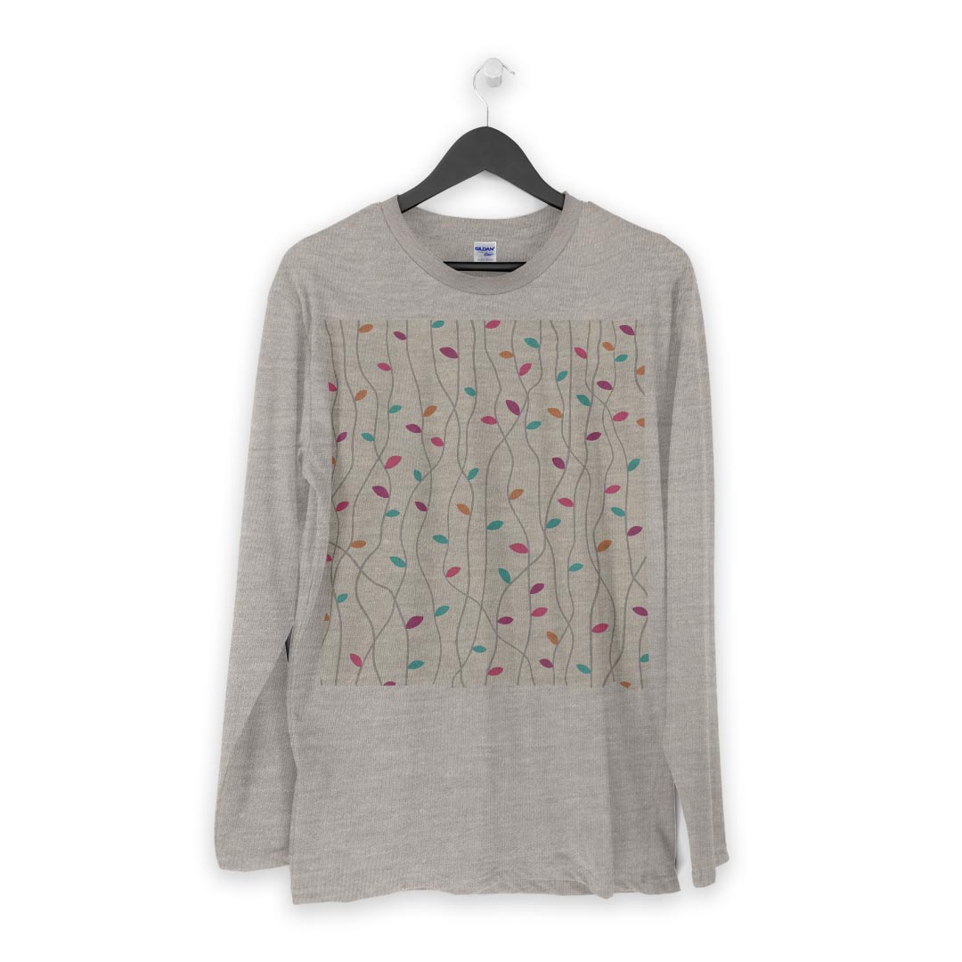 ロング tシャツ メンズ 長袖 ホワイト グレー デザイン XS S M L XL 2XL Tシャツ ティーシャツ T shirt long sleeve 007879 植物　カラフル　模様