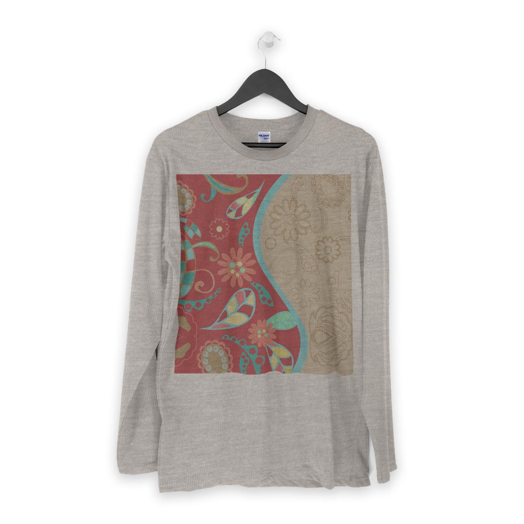 ロング tシャツ メンズ 長袖 ホワイト グレー デザイン XS S M L XL 2XL Tシャツ ティーシャツ T shirt long sleeve 007958 花　フラワー　水色　赤　レッド　模様