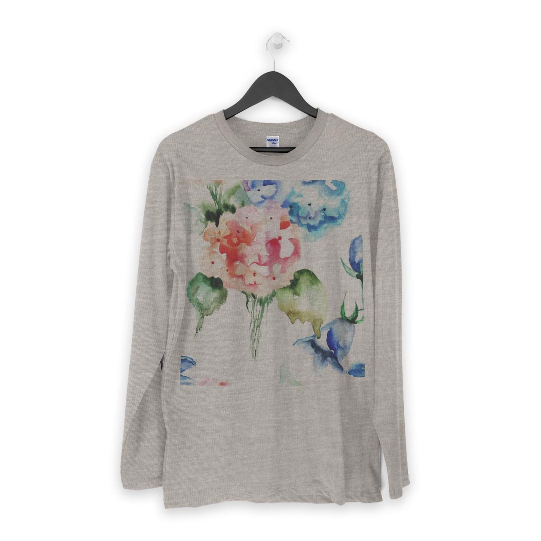 ロング tシャツ メンズ 長袖 ホワイト グレー デザイン XS S M L XL 2XL Tシャツ ティーシャツ T shirt long sleeve 007960 花　フラワー　青　ブルー　水彩