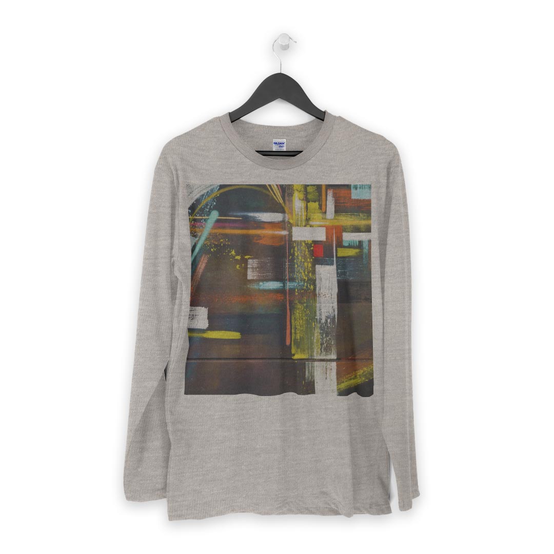 ロング tシャツ メンズ 長袖 ホワイト グレー デザイン XS S M L XL 2XL Tシャツ ティーシャツ T shirt long sleeve 008007 インク　ペンキ　カラフル