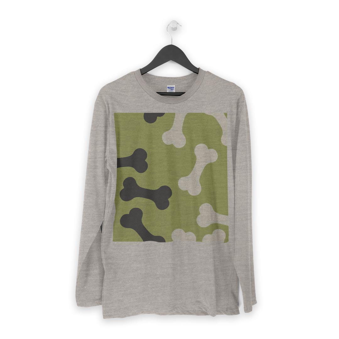 ロング tシャツ メンズ 長袖 ホワイト グレー デザイン XS S M L XL 2XL Tシャツ ティーシャツ T shirt long sleeve 008110 黄緑　犬　骨　模様