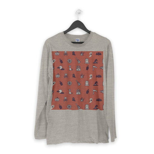 ロング tシャツ メンズ 長袖 ホワイト グレー デザイン XS S M L XL 2XL Tシャツ ティーシャツ T shirt long sleeve 008520 ハロウィン オレンジ イラスト 模様