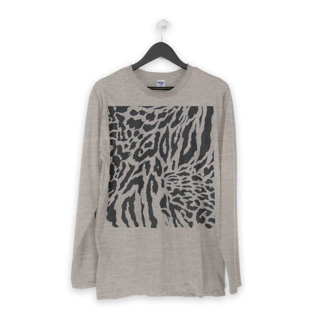 ロング tシャツ メンズ 長袖 ホワイト グレー デザイン XS S M L XL 2XL Tシャツ ティーシャツ T shirt long sleeve 008903 模様　ゼブラ　豹　ヒョウ　シマウマ