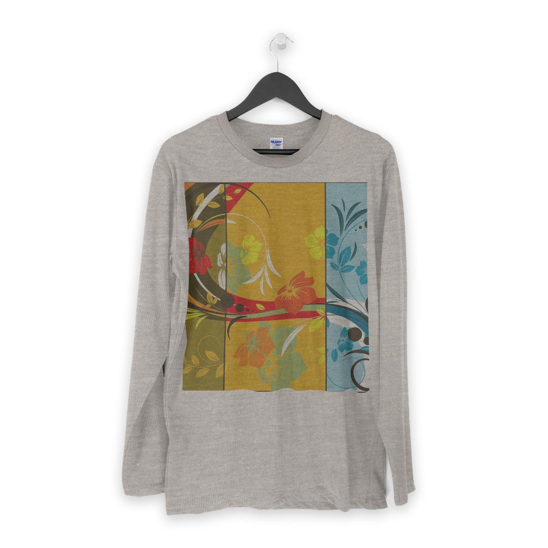 ロング tシャツ メンズ 長袖 ホワイト グレー デザイン XS S M L XL 2XL Tシャツ ティーシャツ T shirt long sleeve 008945 花　フラワー　カラフル