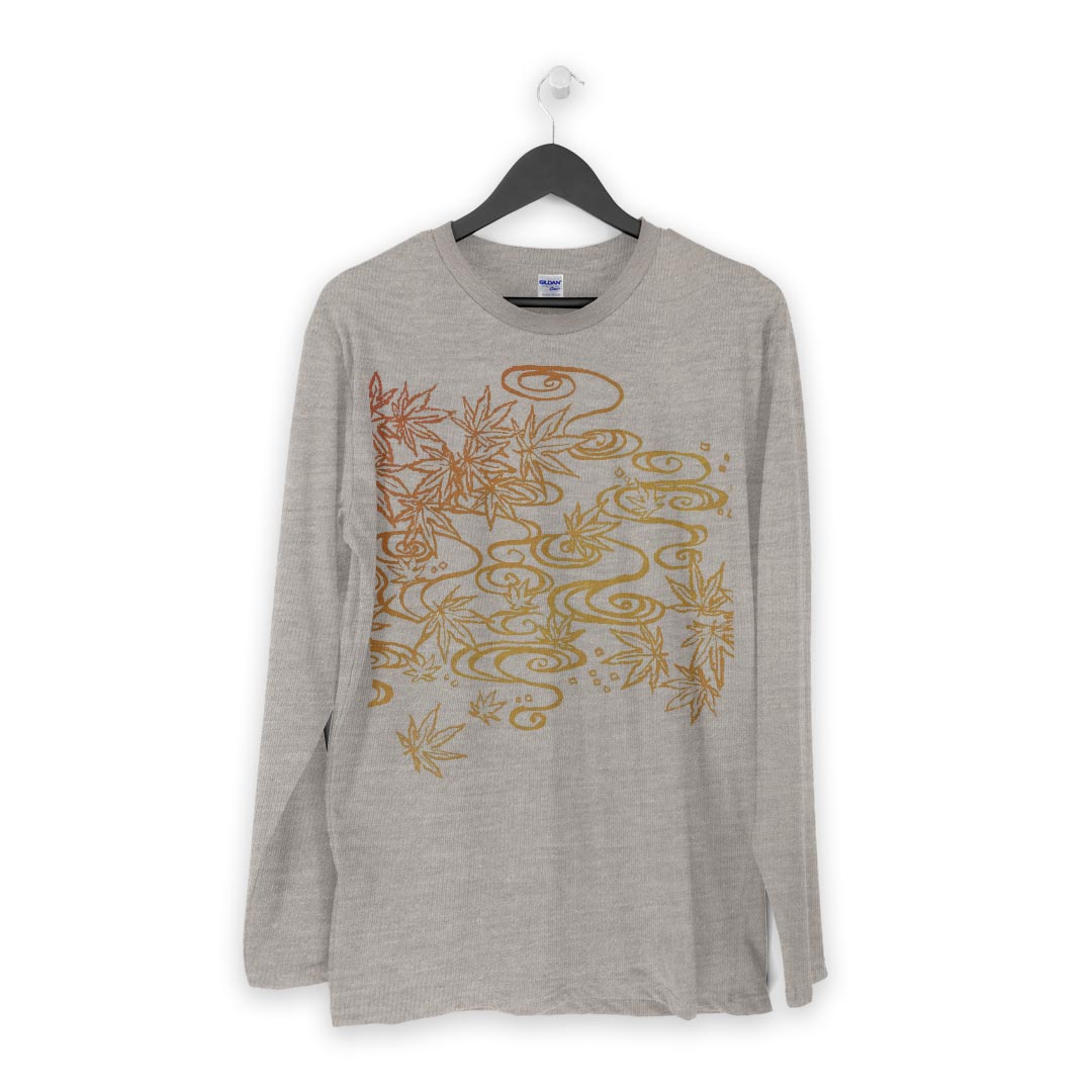 ロング tシャツ メンズ 長袖 ホワイト グレー デザイン XS S M L XL 2XL Tシャツ ティーシャツ T shirt long sleeve 009343 植物　紅葉　オレンジ