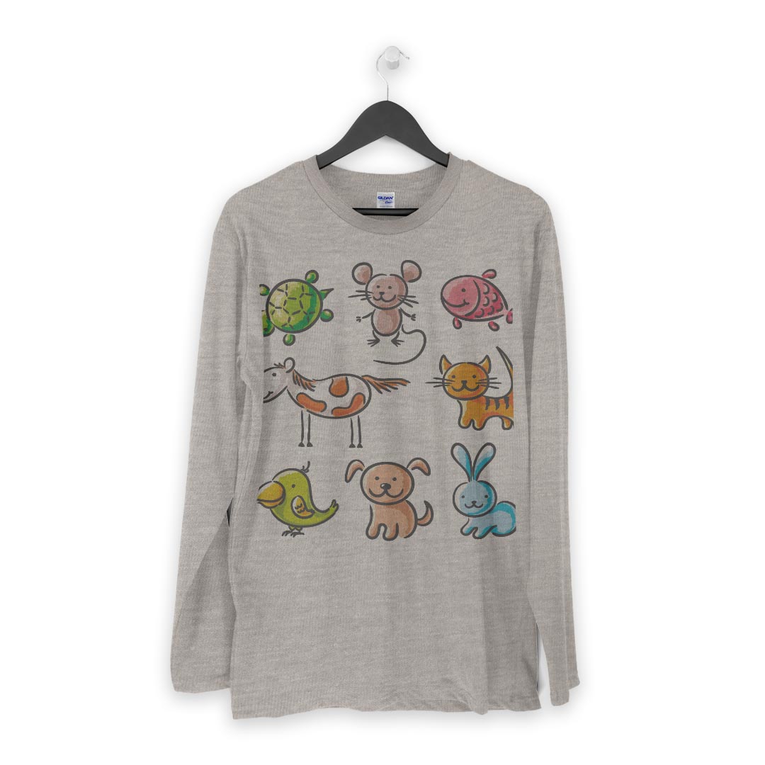ロング tシャツ メンズ 長袖 ホワイト グレー デザイン XS S M L XL 2XL Tシャツ ティーシャツ T shirt long sleeve 009563 動物　キャラクター