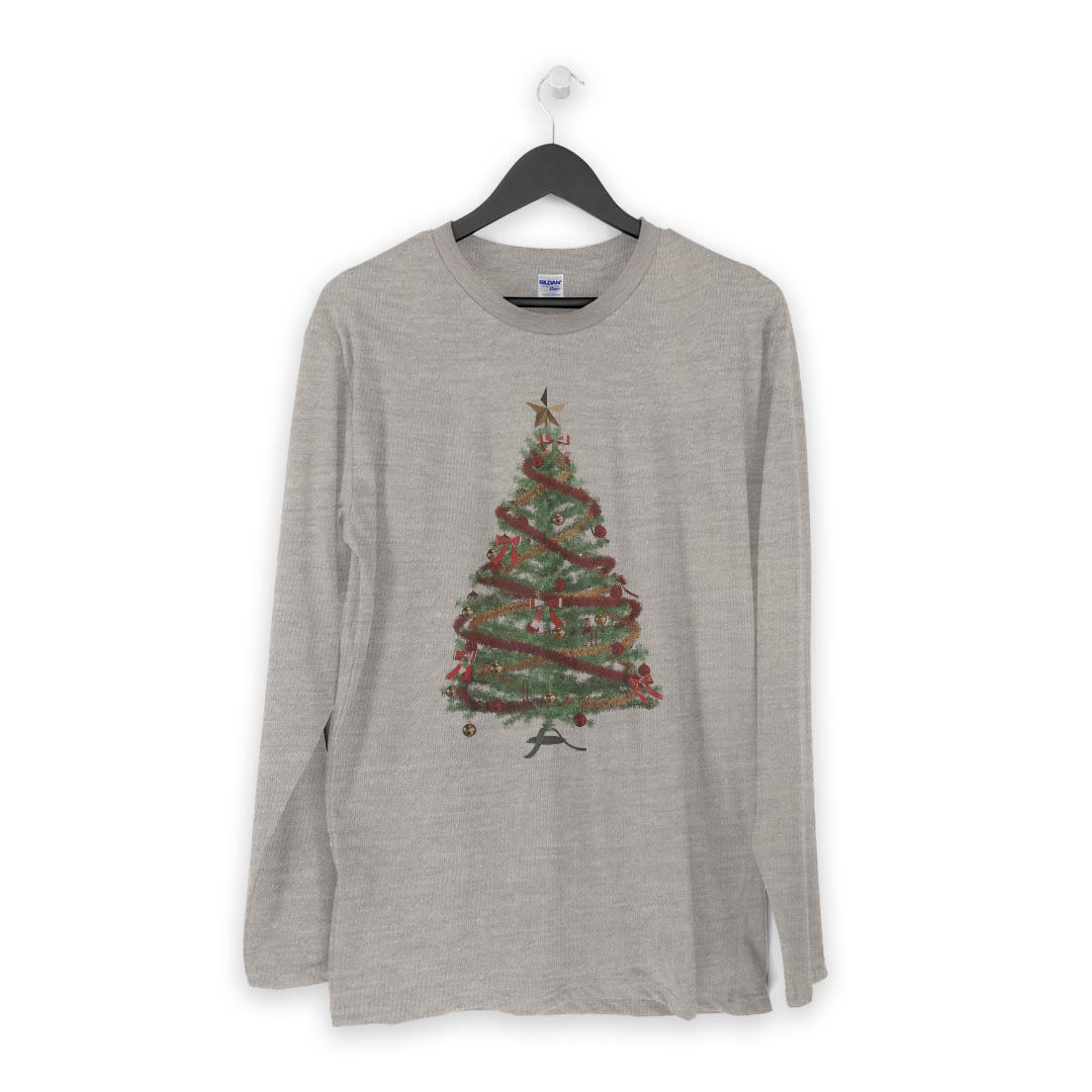 ロング tシャツ メンズ 長袖 ホワイト グレー デザイン XS S M L XL 2XL Tシャツ ティーシャツ T shirt long sleeve 009842 クリスマス　ツリー　星