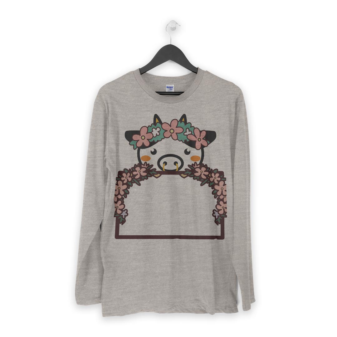 ロング tシャツ メンズ 長袖 ホワイト グレー デザイン XS S M L XL 2XL Tシャツ ティーシャツ T shirt long sleeve 009859 動物　フラワー　うし