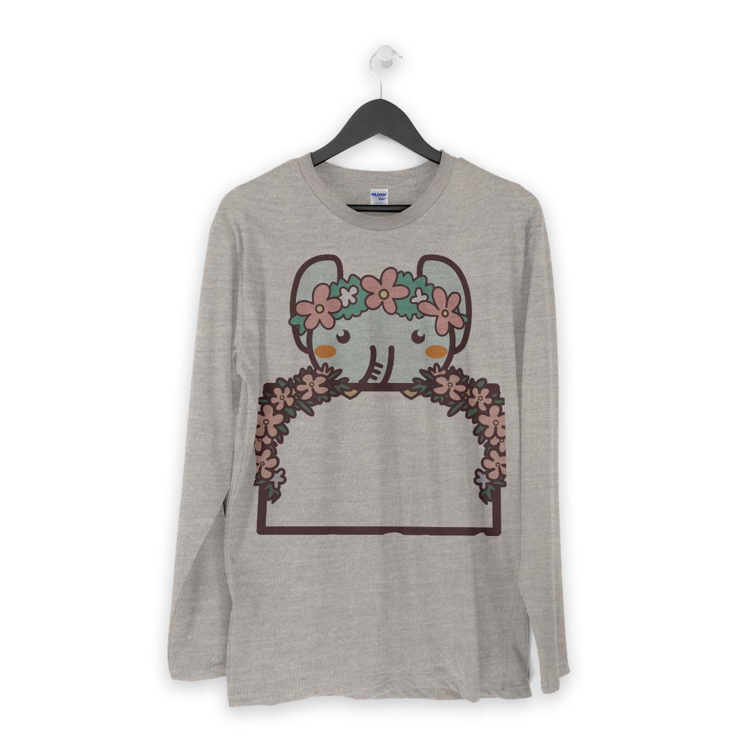 ロング tシャツ メンズ 長袖 ホワイト グレー デザイン XS S M L XL 2XL Tシャツ ティーシャツ T shirt long sleeve 009873 動物　フラワー　ゾウ