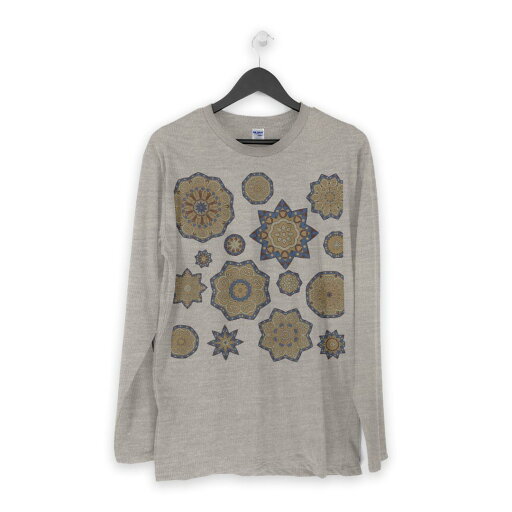 ロング tシャツ メンズ 長袖 ホワイト グレー デザイン XS S M L XL 2XL Tシャツ ティーシャツ T shirt long sleeve 009918 模様 アジアン
