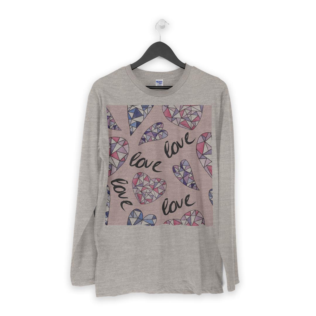 ロング tシャツ メンズ 長袖 ホワイト グレー デザイン XS S M L XL 2XL Tシャツ ティーシャツ T shirt long sleeve 010575 ハート　LOVE　ピンク