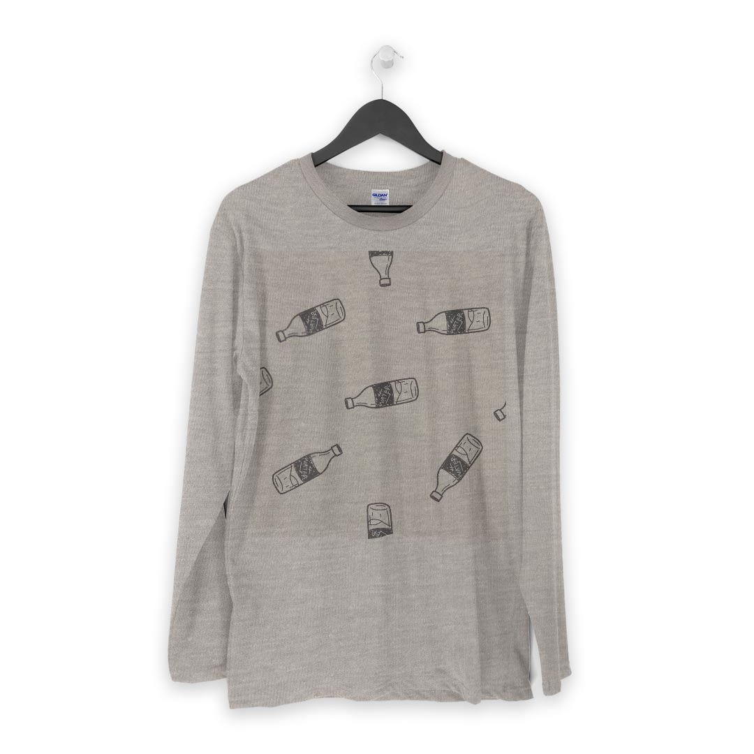 ロング tシャツ メンズ 長袖 ホワイト グレー デザイン XS S M L XL 2XL Tシャツ ティーシャツ T shirt long sleeve 010700 飲み物　イラスト　白　黒