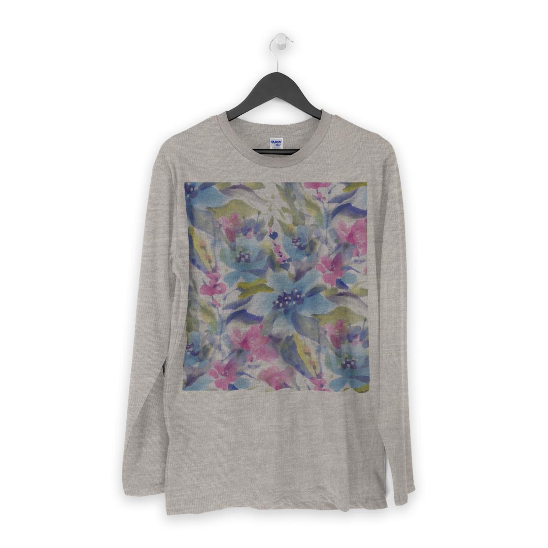 ロング tシャツ メンズ 長袖 ホワイト グレー デザイン XS S M L XL 2XL Tシャツ ティーシャツ T shirt long sleeve 011152 花　水彩　カラフル