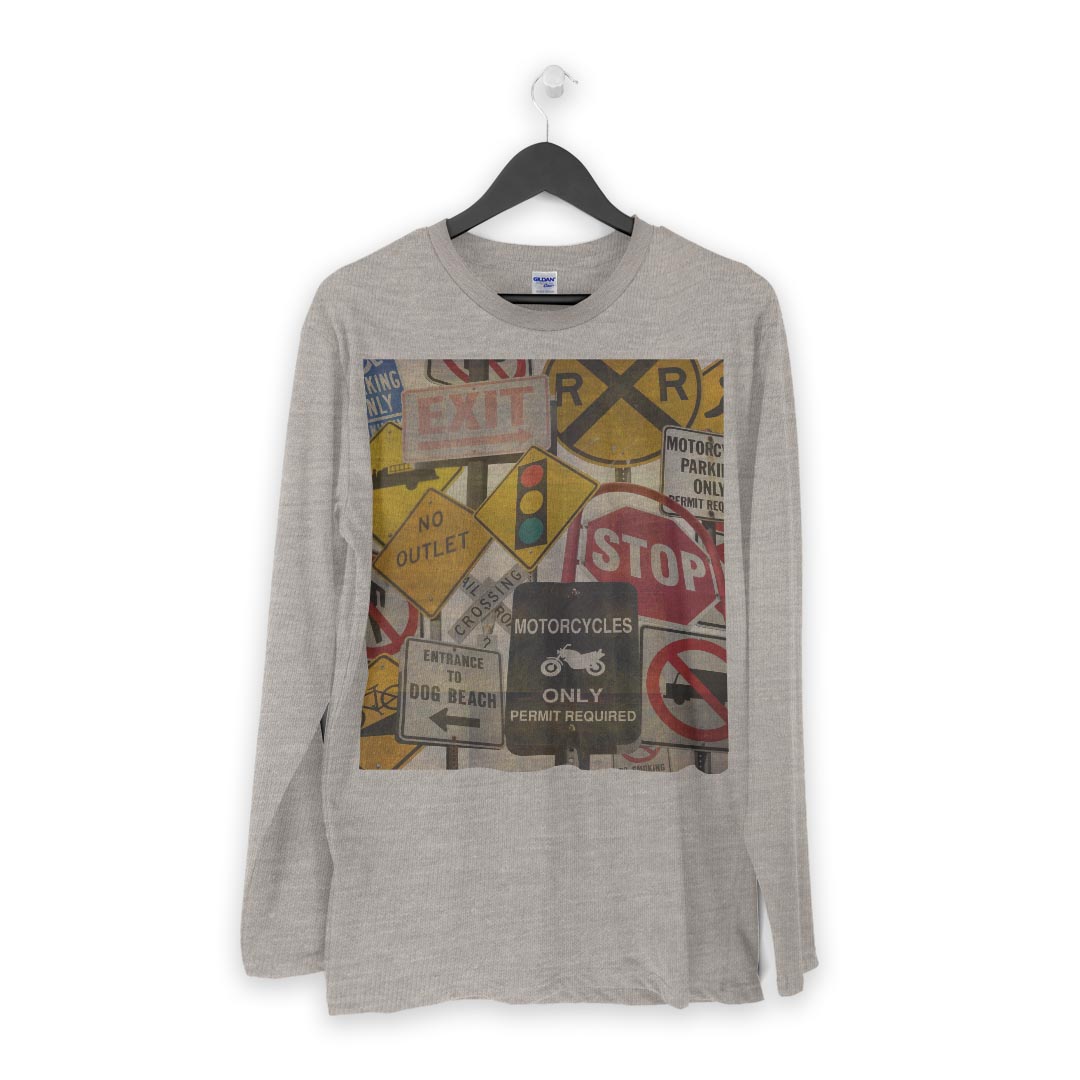 ロング tシャツ メンズ 長袖 ホワイト グレー デザイン XS S M L XL 2XL Tシャツ ティーシャツ T shirt long sleeve 011168 標識　英語　看板 3