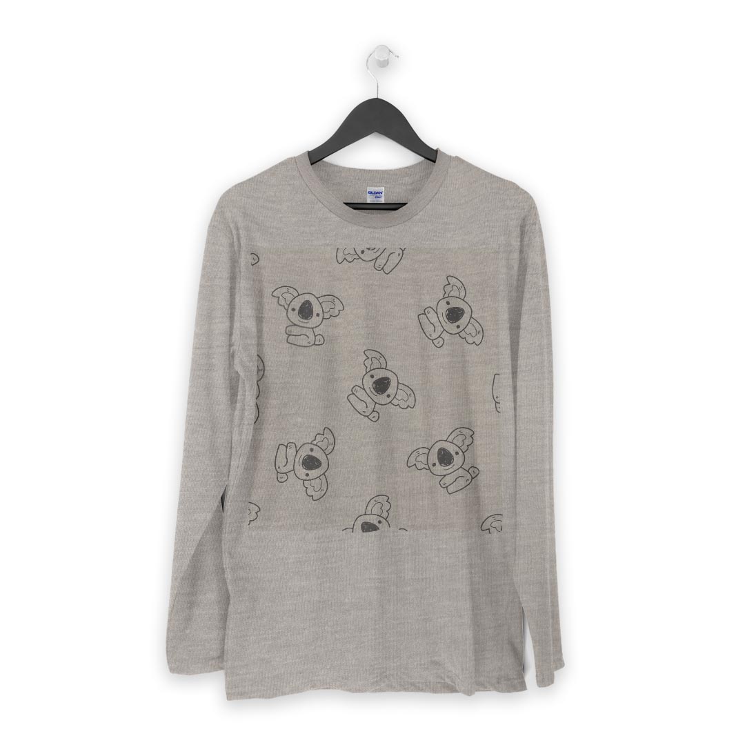 ロング tシャツ メンズ 長袖 ホワイト グレー デザイン XS S M L XL 2XL Tシャツ ティーシャツ T shirt long sleeve 011206 動物　アニマル　コアラ