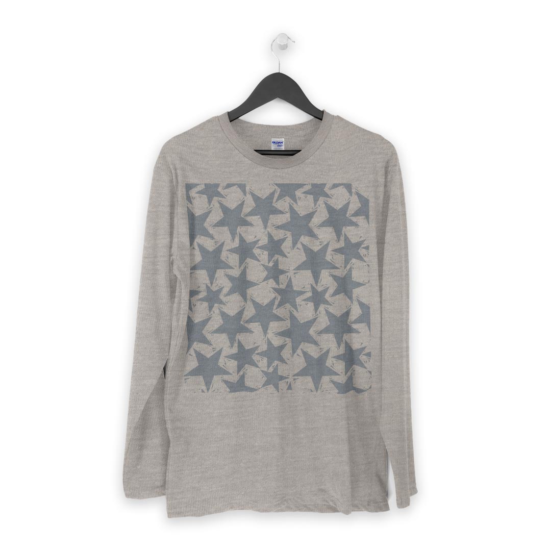 ロング tシャツ メンズ 長袖 ホワイト グレー デザイン XS S M L XL 2XL Tシャツ ティーシャツ T shirt long sleeve 011237 星　青　模様