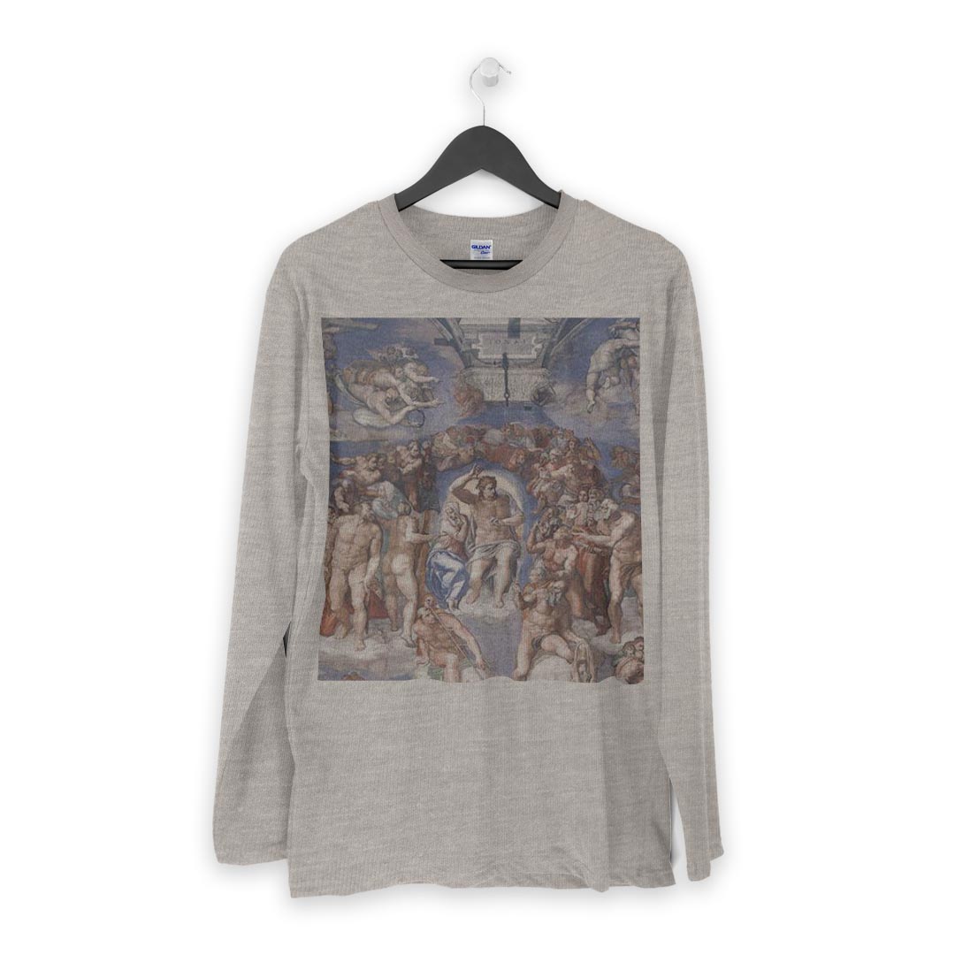 ロング tシャツ メンズ 長袖 ホワイト グレー デザイン XS S M L XL 2XL Tシャツ ティーシャツ T shirt long sleeve 011469 イラスト　人物　絵画