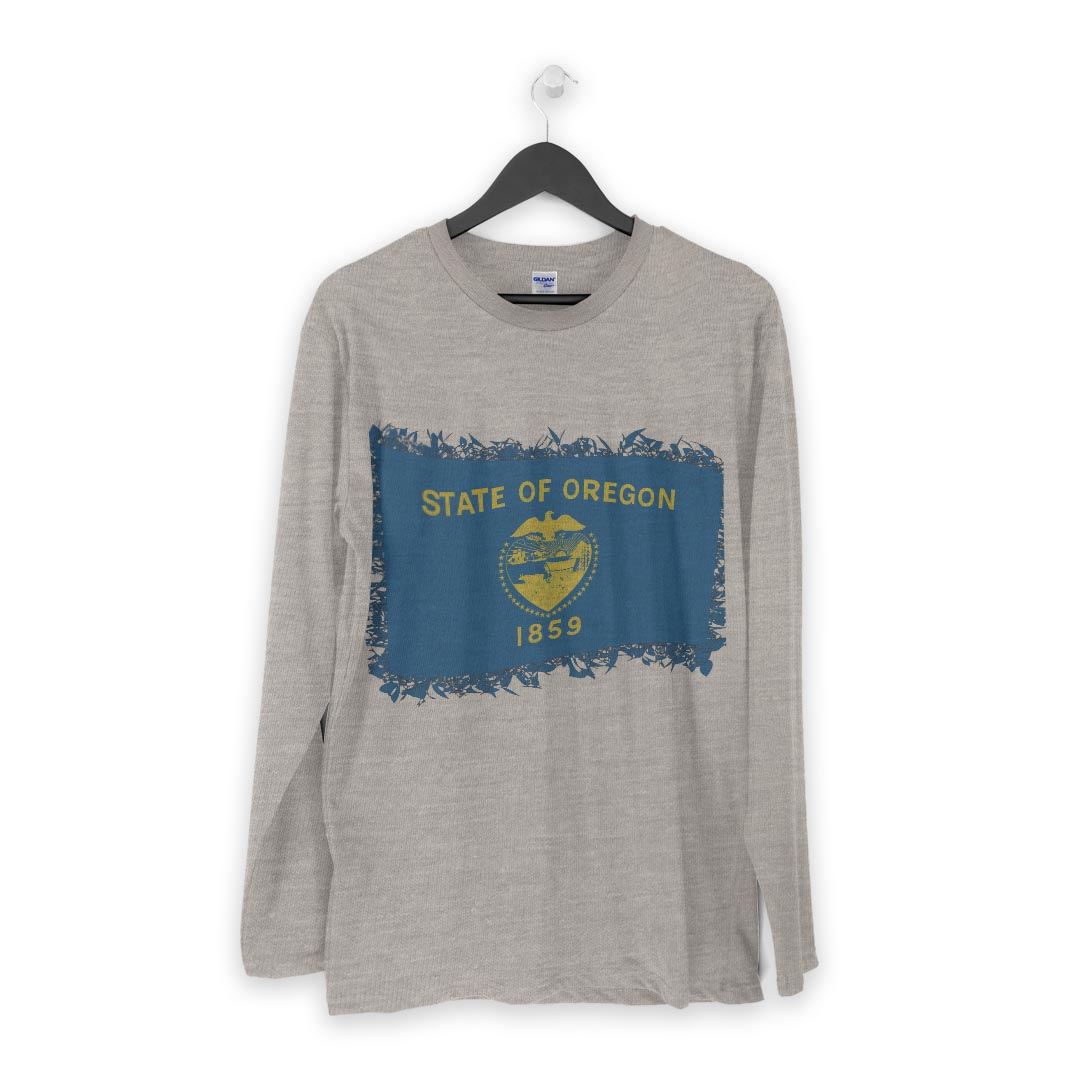 ロング tシャツ メンズ 長袖 ホワイト グレー デザイン XS S M L XL 2XL Tシャツ ティーシャツ T shirt long sleeve 011686 アメリカ　オレゴン　州旗