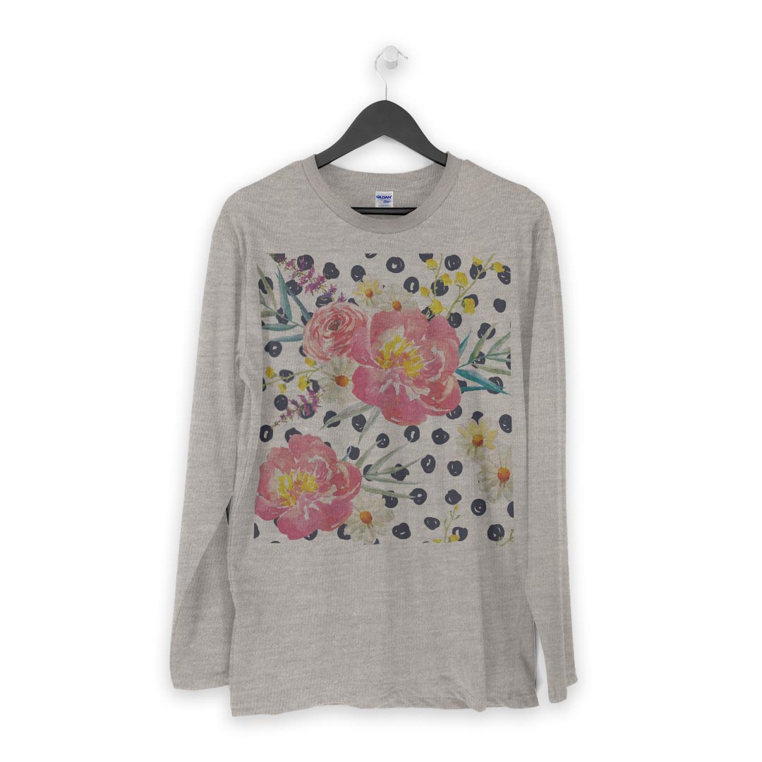 ロング tシャツ メンズ 長袖 ホワイト グレー デザイン XS S M L XL 2XL Tシャツ ティーシャツ T shirt long sleeve 012163 花　ドット　ピンク