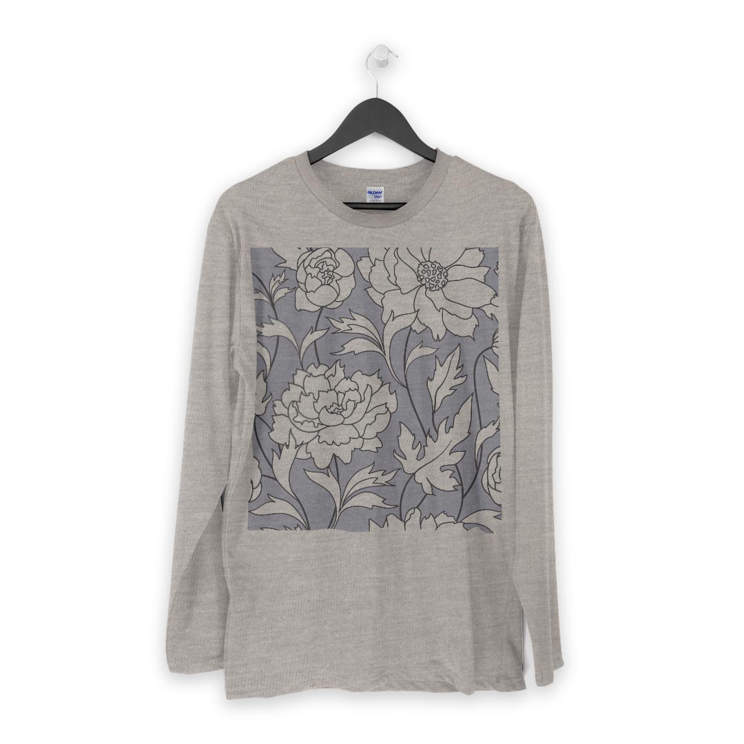 ロング tシャツ メンズ 長袖 ホワイト グレー デザイン XS S M L XL 2XL Tシャツ ティーシャツ T shirt long sleeve 012180 花　植物　イラスト