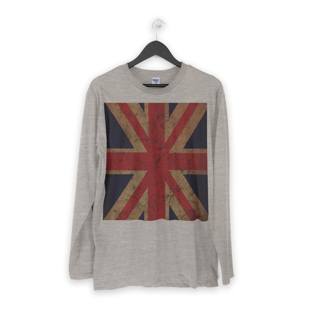 ロング tシャツ メンズ 長袖 ホワイト グレー デザイン XS S M L XL 2XL Tシャツ ティーシャツ T shirt long sleeve 012778 ユニオンジャック　イギリス　レトロ