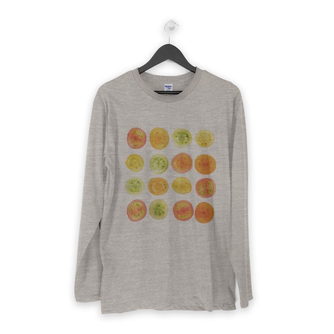 ロング tシャツ メンズ 長袖 ホワイト グレー デザイン XS S M L XL 2XL Tシャツ ティーシャツ T shirt long sleeve 013341 トマト　野菜　食べ物