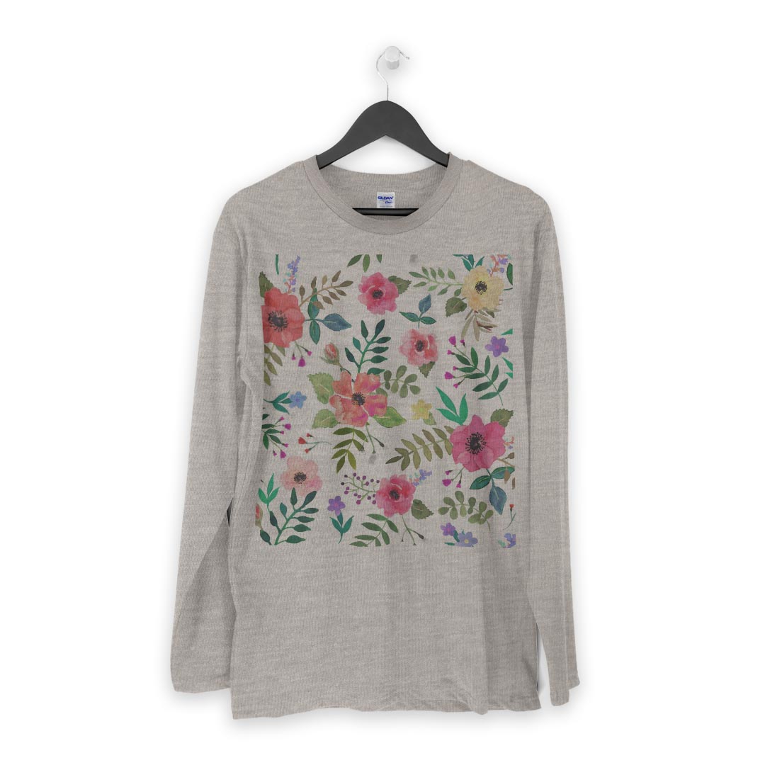 ロング tシャツ メンズ 長袖 ホワイト グレー デザイン XS S M L XL 2XL Tシャツ ティーシャツ T shirt long sleeve 013494 花　花柄　カラフル