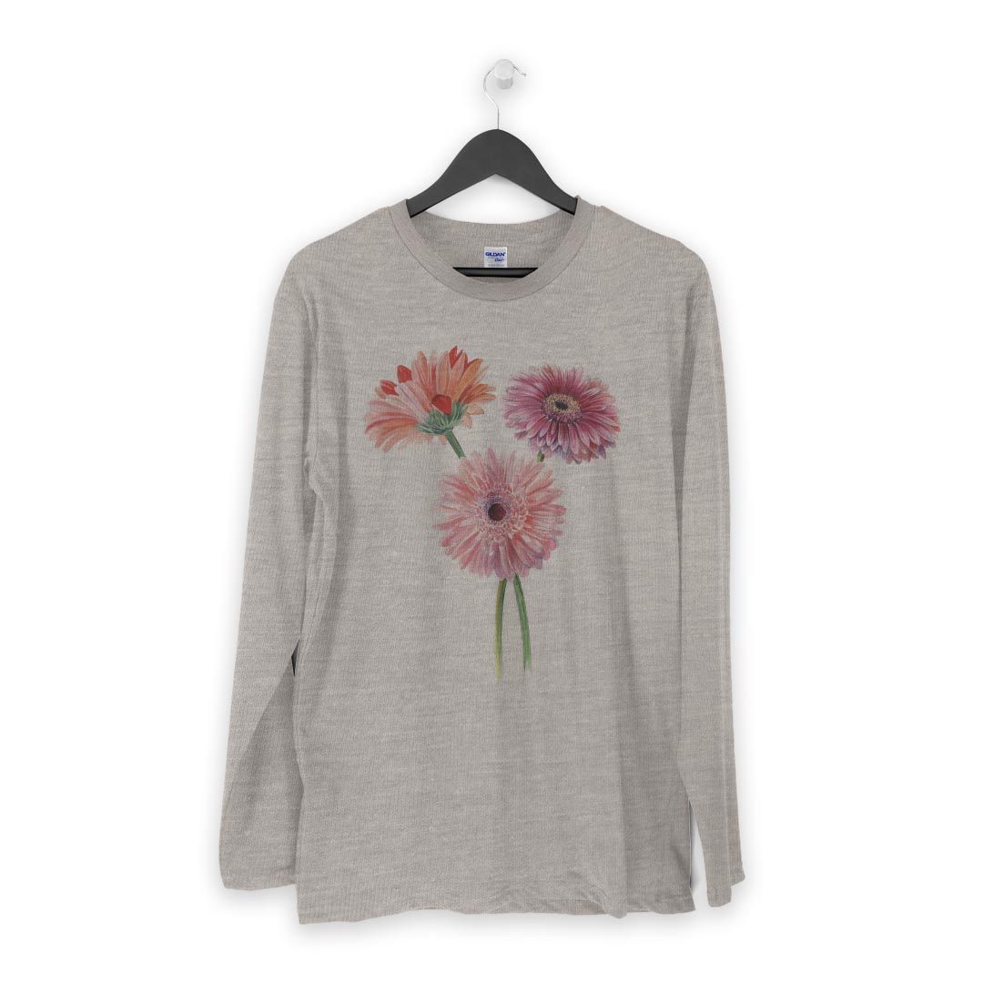 ロング tシャツ メンズ 長袖 ホワイト グレー デザイン XS S M L XL 2XL Tシャツ ティーシャツ T shirt long sleeve 013498 花　ピンク　植物
