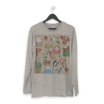 ロング tシャツ メンズ 長袖 ホワイト グレー デザイン XS S M L XL 2XL Tシャツ ティーシャツ T shirt long sleeve 013625 お正月 門松 謹賀新年