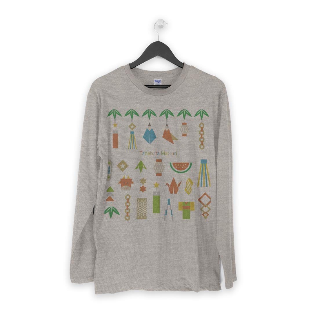 ロング tシャツ メンズ 長袖 ホワイト グレー デザイン XS S M L XL 2XL Tシャツ ティーシャツ T shirt long sleeve 013738 七夕　短冊　夏