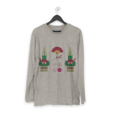 ロング tシャツ メンズ 長袖 ホワイト グレー デザイン XS S M L XL 2XL Tシャツ ティーシャツ T shirt long sleeve 013828 門松 正月
