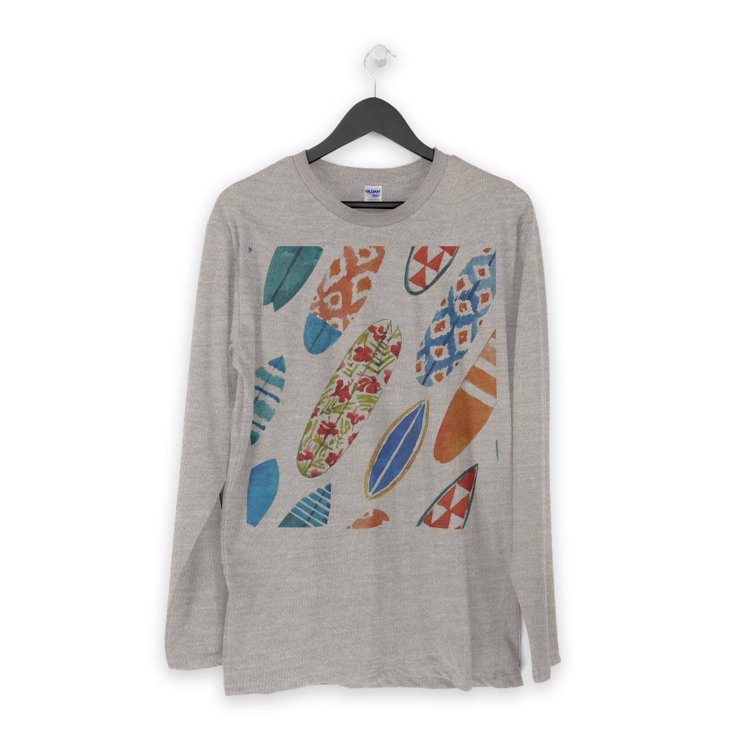 ロング tシャツ メンズ 長袖 ホワイト グレー デザイン XS S M L XL 2XL Tシャツ ティーシャツ T shirt long sleeve 014332 サーフィン　ボード　模様