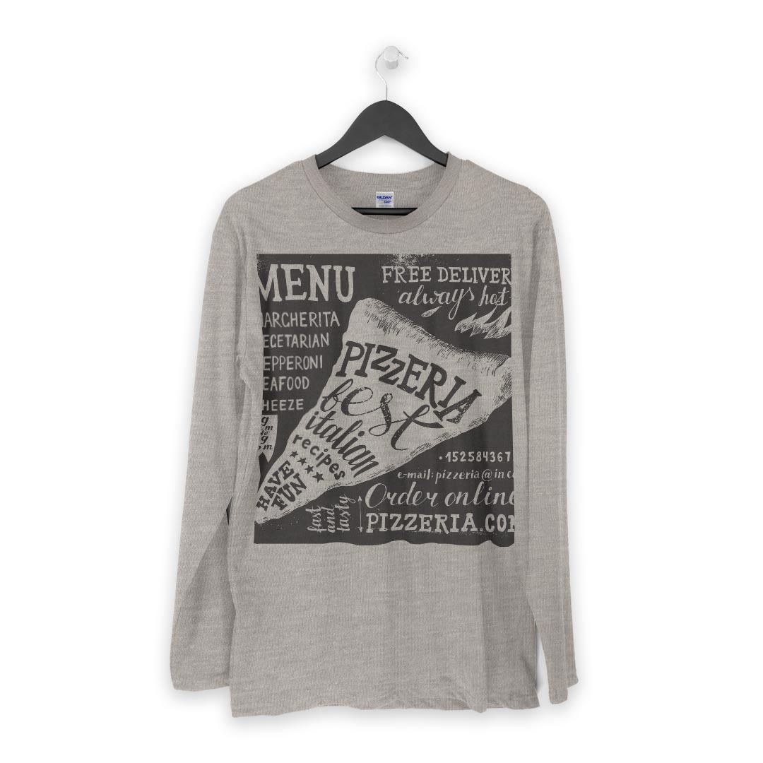 ロング tシャツ メンズ 長袖 ホワイト グレー デザイン XS S M L XL 2XL Tシャツ ティーシャツ T shirt long sleeve 014484 カフェ　ピザ　メニュー