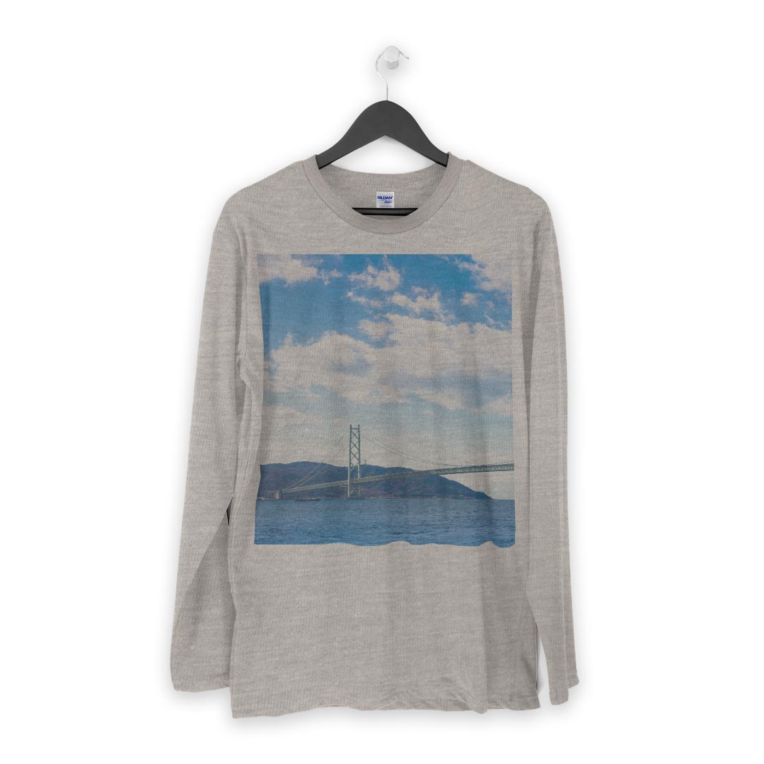 ロング tシャツ メンズ 長袖 ホワイト グレー デザイン XS S M L XL 2XL Tシャツ ティーシャツ T shirt long sleeve 014662 海　橋　空