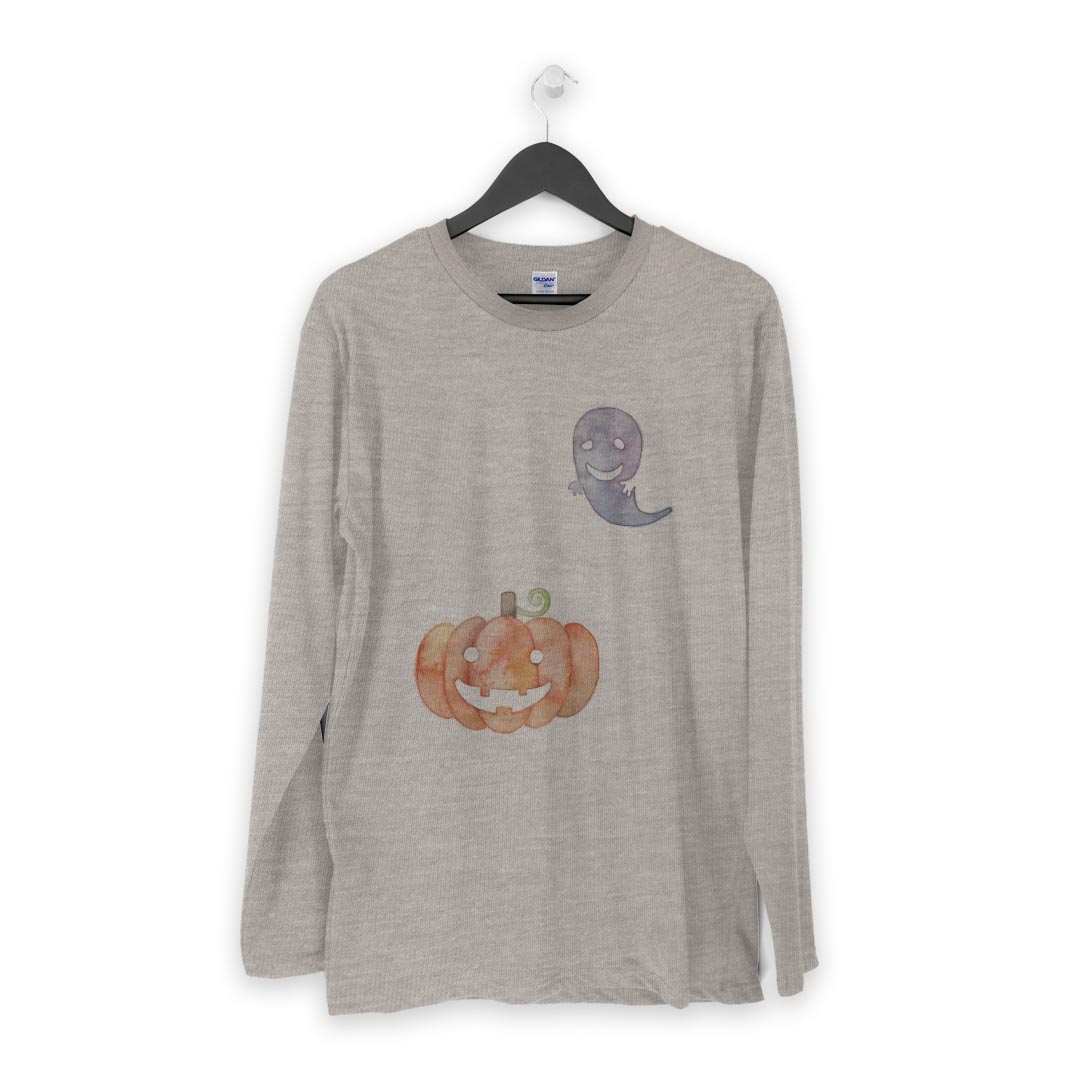 ロング tシャツ メンズ 長袖 ホワイト グレー デザイン XS S M L XL 2XL Tシャツ ティーシャツ T shirt long sleeve 014741 ハロウィン　かぼちゃ　おばけ