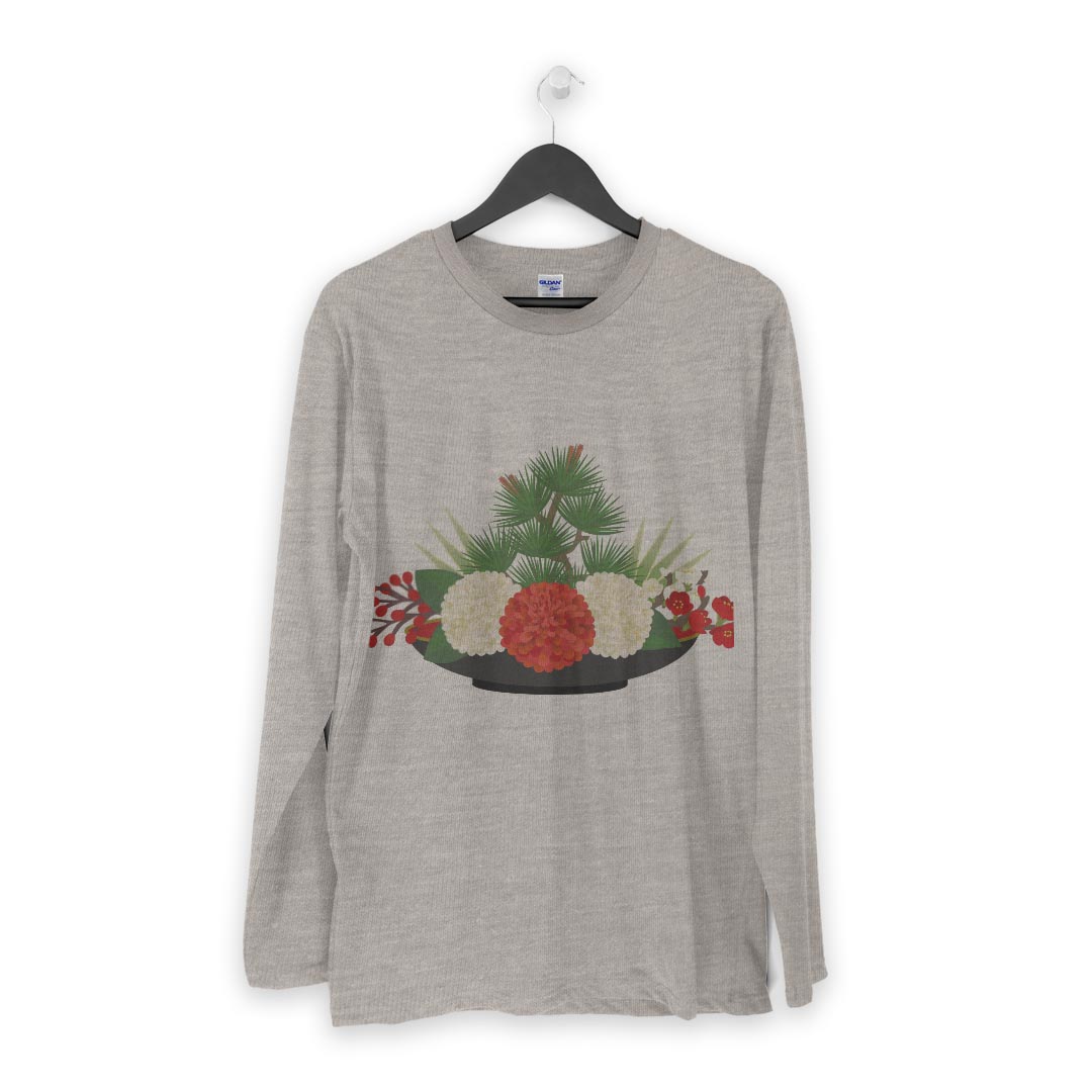 ロング tシャツ メンズ 長袖 ホワイト グレー デザイン XS S M L XL 2XL Tシャツ ティーシャツ T shirt long sleeve 015613 正月飾り　元旦　正月