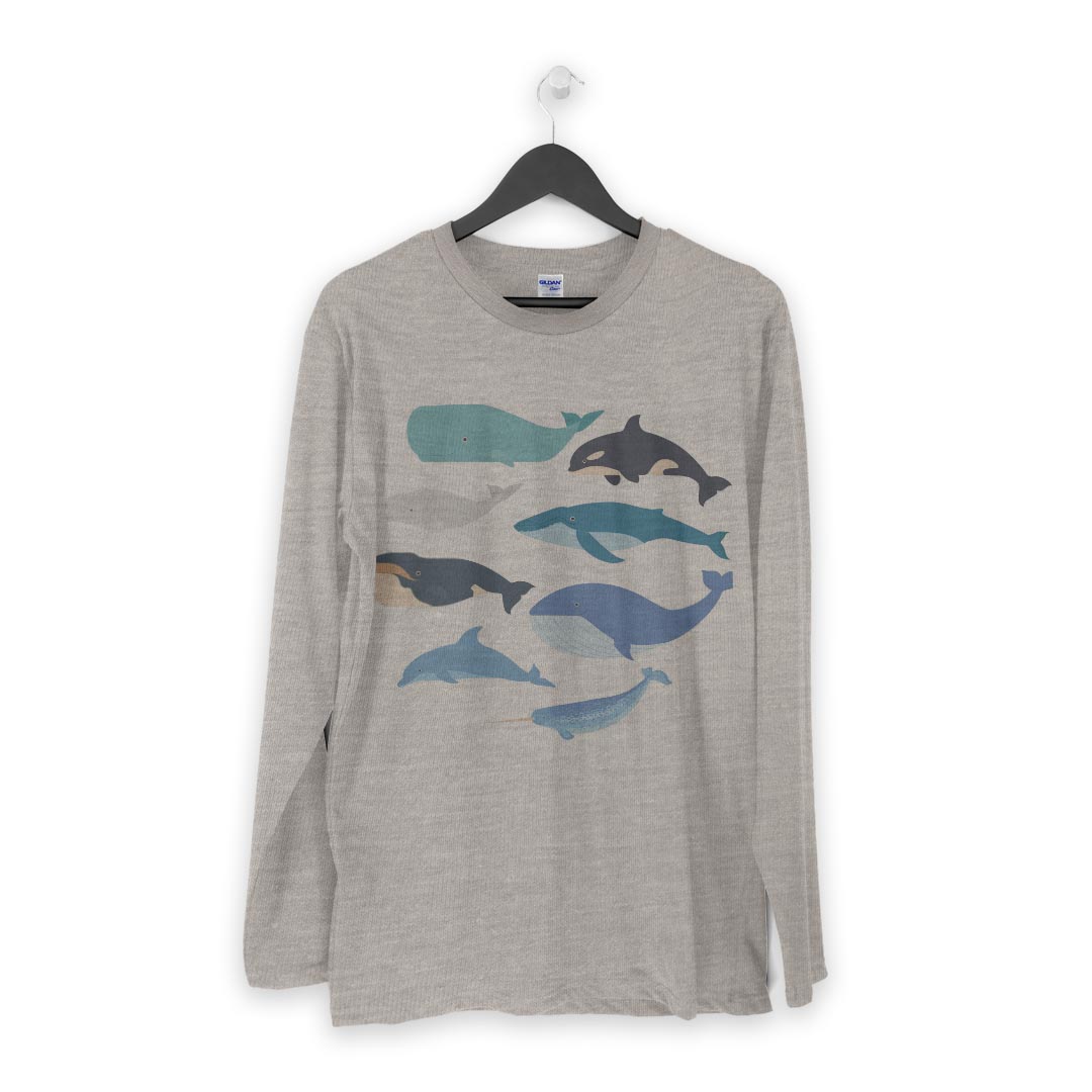 ロング tシャツ メンズ 長袖 ホワイト グレー デザイン XS S M L XL 2XL Tシャツ ティーシャツ T shirt long sleeve 015822 魚　くじら　シャチ