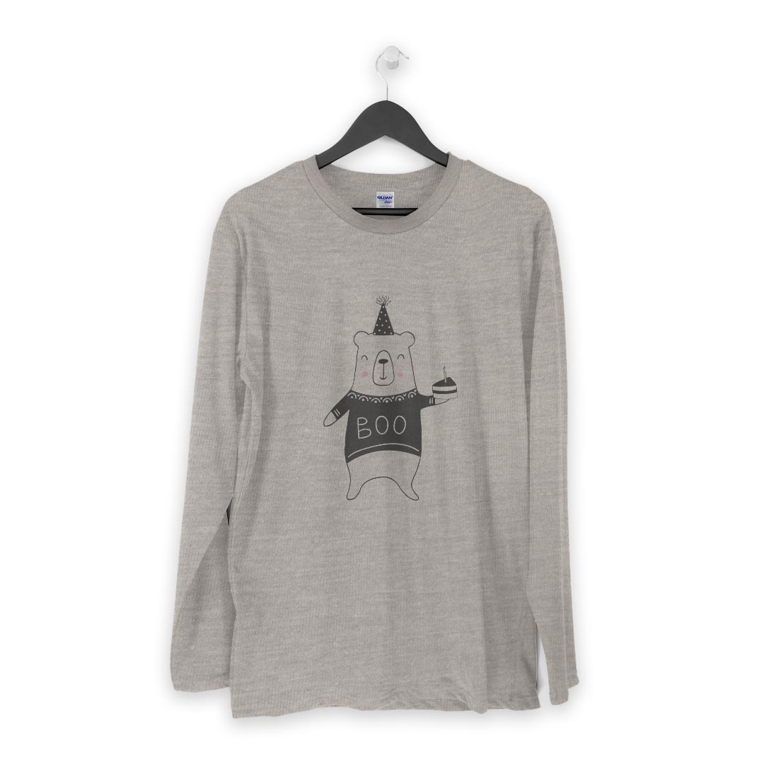 ロング tシャツ メンズ 長袖 ホワイト グレー デザイン XS S M L XL 2XL Tシャツ ティーシャツ T shirt long sleeve 016050 くま　誕生日　かわいい