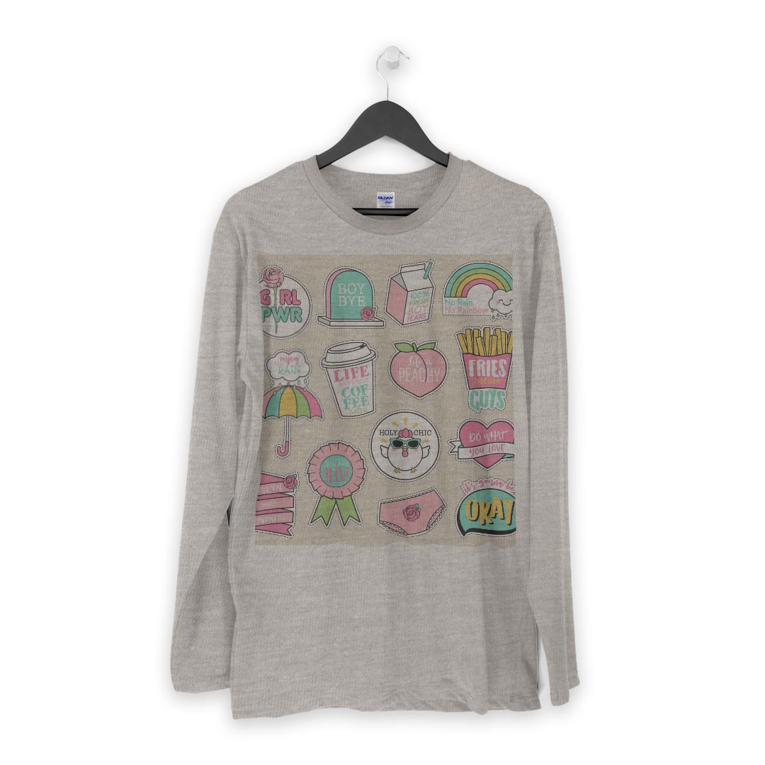 ロング tシャツ メンズ 長袖 ホワイト グレー デザイン XS S M L XL 2XL Tシャツ ティーシャツ T shirt long sleeve 016492 イラスト　かわいい　ポップ