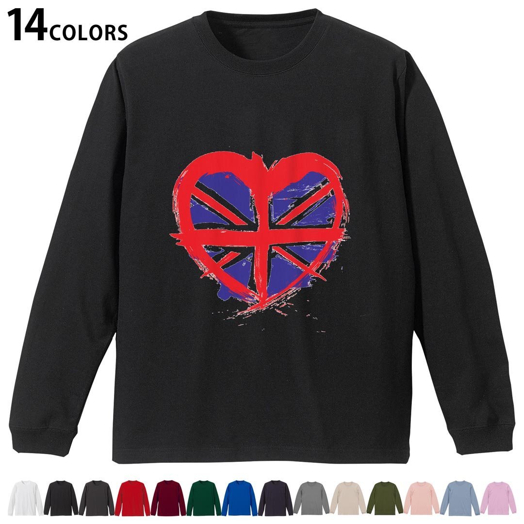Other - 選べる14カラー 長袖リブ付きTシャツ メンズ レディース ユニセックス unisex 長袖 デザイン XS S M L XL 2XL Tシャツ ロング ティーシャツ T shirt 001566 イギリス　国旗　ハート
